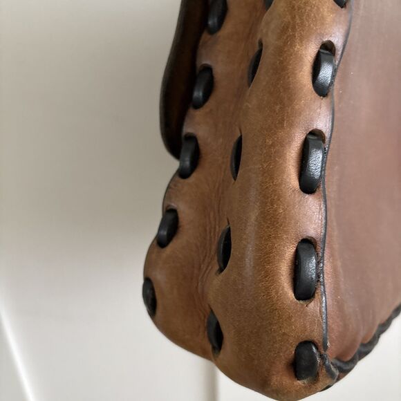 VTG Boho Thick Leather Latch Handmade Saddle Bag 70s Crossbody Purse - Picture 10 of 16